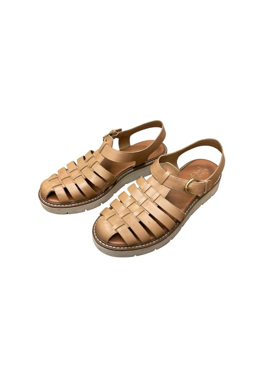 Crown Vintage Shoes - Crown Vintage Ava 8 Tan Leather Fisherman Platform Sandals Cage Lug Sole